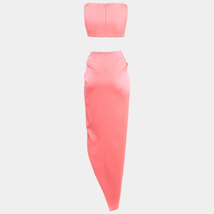 Pre Owned Alex Perry Pink Satin Top and Draped Skirt Set S