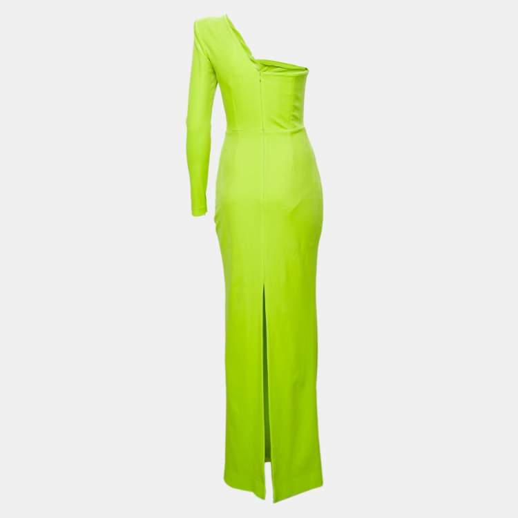 Pre Owned Alex Perry Lime Green Velvet Cut-Out Detail One Shoulder Maxi Dress M