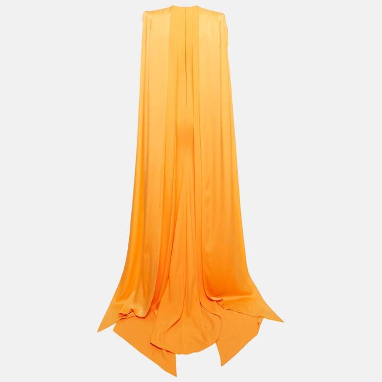 مملوكة مسبقًا Alex Perry Orange Crepe Cape Sleeve Gown M