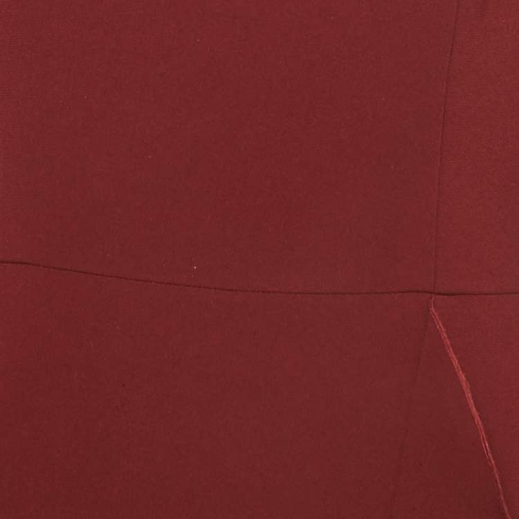 Pre Owned Alex Perry Dark Red Crepe Asymmetric Long Sleeve Flounce Gown L
