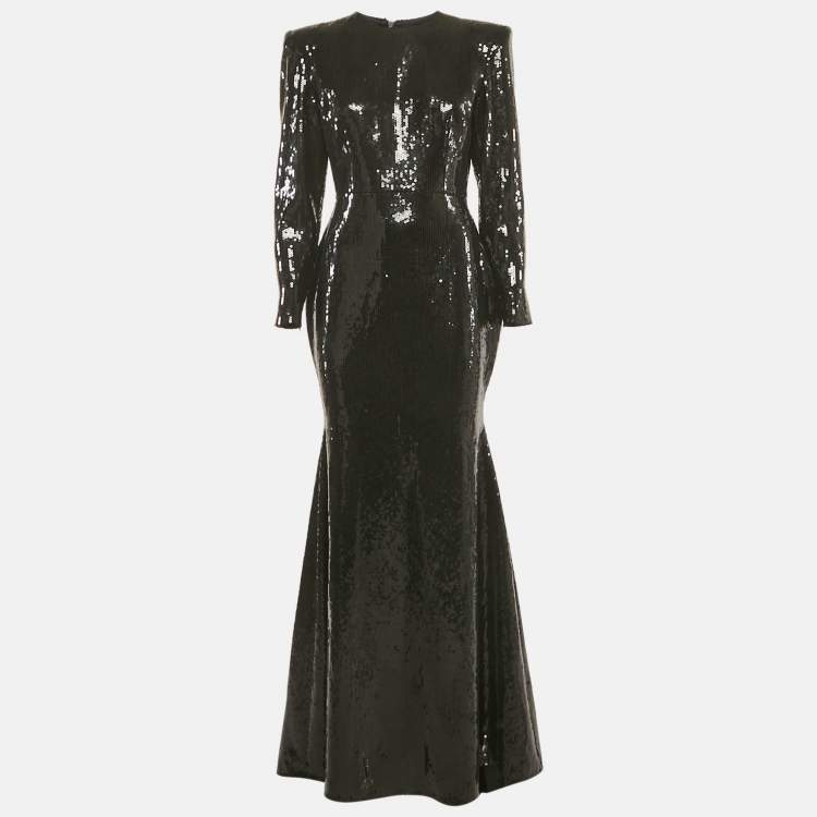 مملوكة مسبقًا Alex Perry Black Sequin Fish Cut Gown M