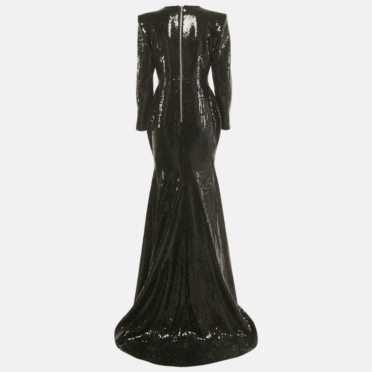 مملوكة مسبقًا Alex Perry Black Sequin Fish Cut Gown M