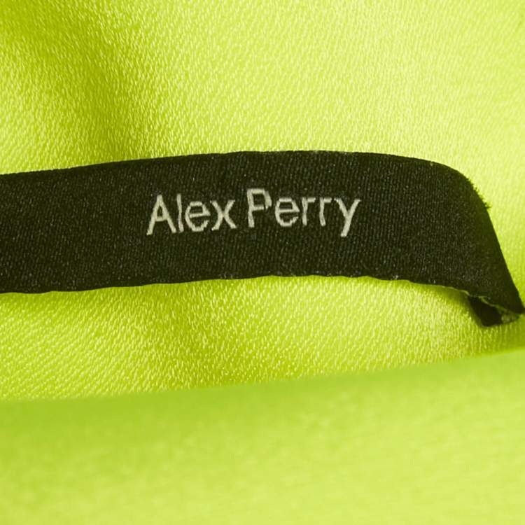 Pre Owned Alex Perry Neon Green Crepe Shoulder Drape Raina Maxi Dress M