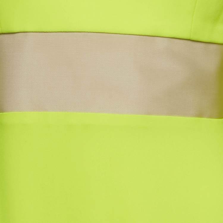 Pre Owned Alex Perry Neon Green Crepe Shoulder Drape Raina Maxi Dress M