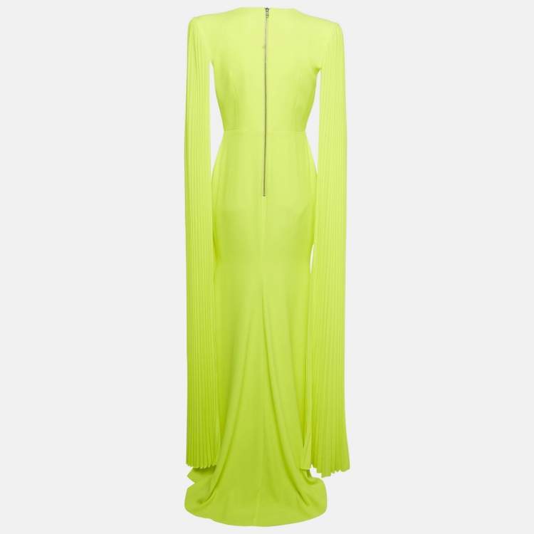 Pre Owned Alex Perry Neon Green Crepe Shoulder Drape Raina Maxi Dress M