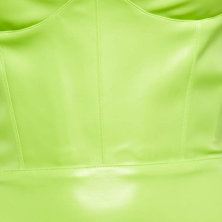 Pre Owned Alex Perry Neon Green Faux Leather Strappy Clay Mini Dress S 