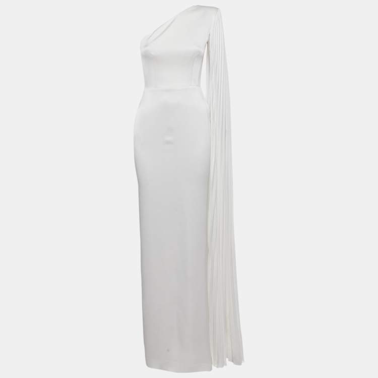 مملوكة مسبقًا Alex Perry White Crepe One Shoulder Drape Detail Gown S