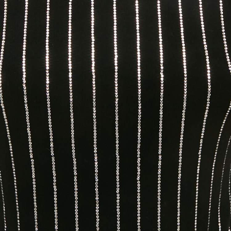 Pre Owned Alex Perry Black Rhinestone Striped Velvet Bodysuit M
