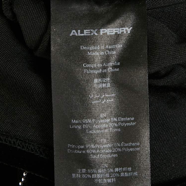 Pre Owned Alex Perry Black Rhinestone Striped Velvet Bodysuit M