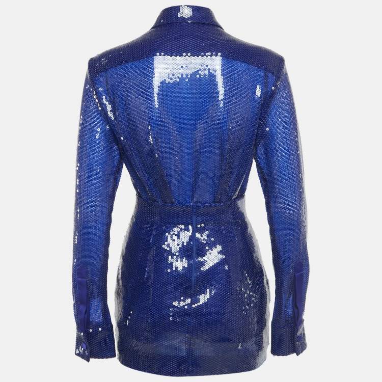 مملوكة مسبقًا Alex Perry Blue Sequin Shirt and Skirt Set S