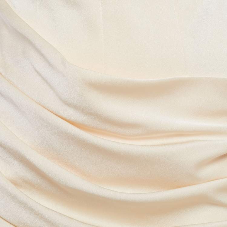 Pre Owned Alex Perry Butter Cream Crepe Strapless Draped Maxi Dress S