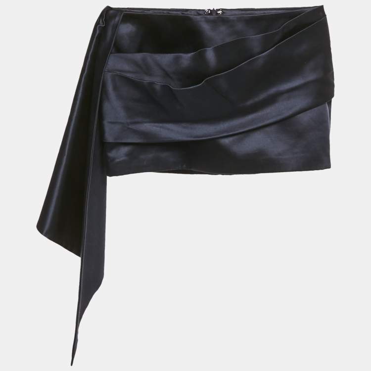 Pre Owned Alex Perry Navy Blue Silk Draped Mini Skirt S