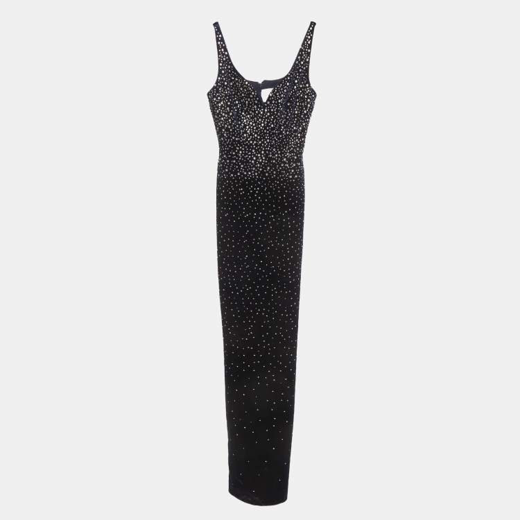 مملوكة مسبقًا Alex Perry Navy Blue Velvet Crystal-Embellished Gown S