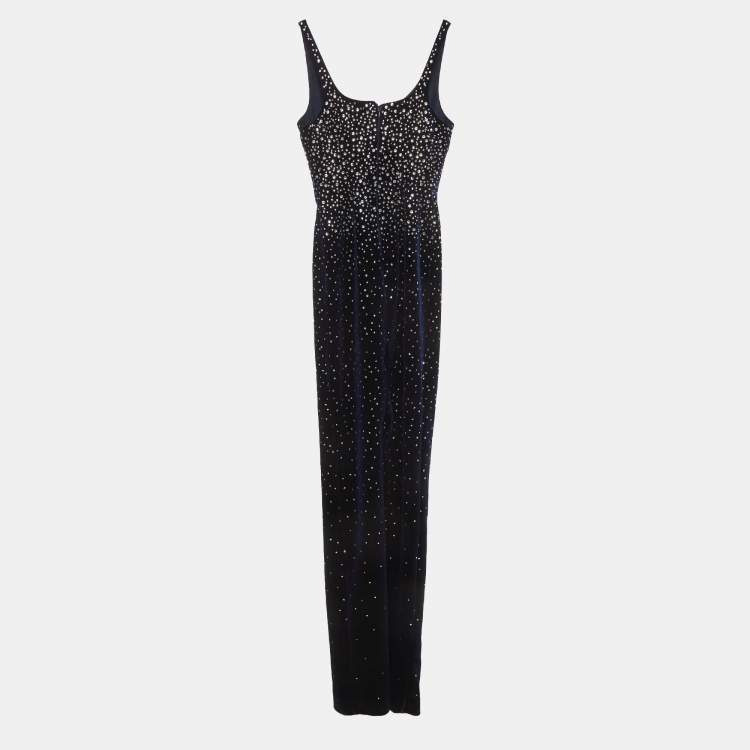 مملوكة مسبقًا Alex Perry Navy Blue Velvet Crystal-Embellished Gown S