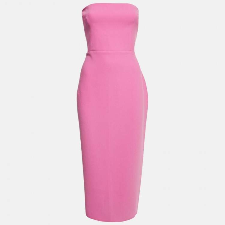 Pre Owned Alex Perry Pink Stretch Crepe Strapless Midi Dress L