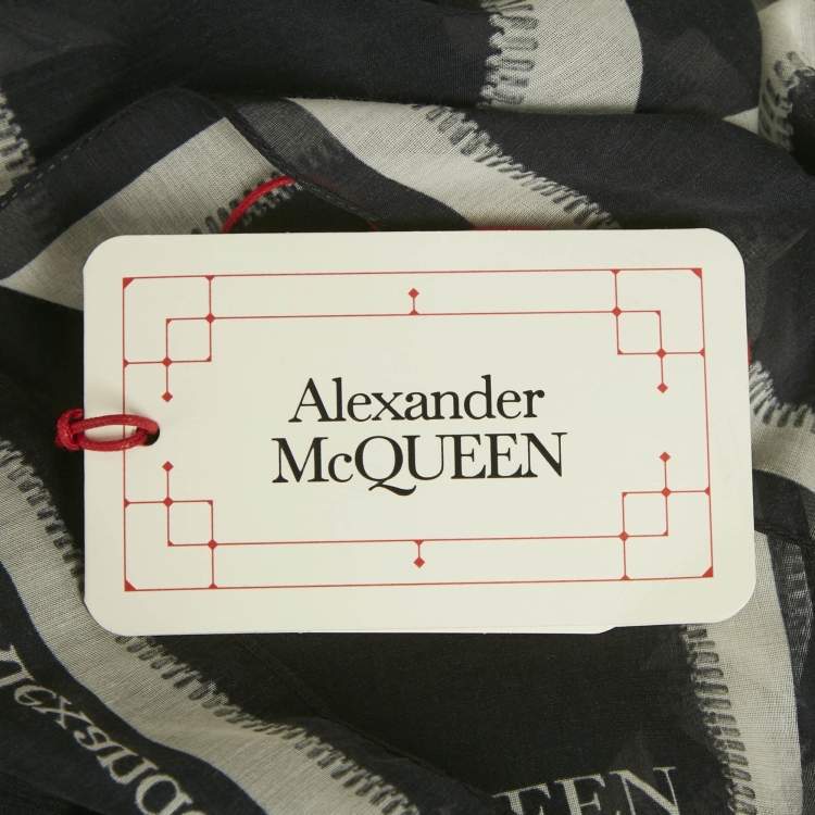 Pre Owned Alexander McQueen Navy Blue Printed Cotton Blend Scarf 