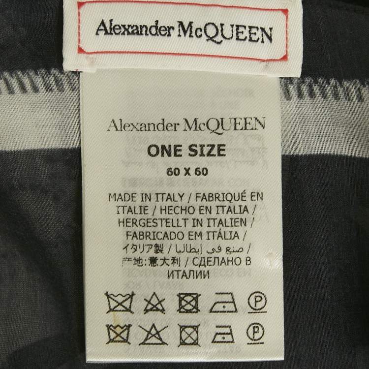 Pre Owned Alexander McQueen Navy Blue Printed Cotton Blend Scarf 