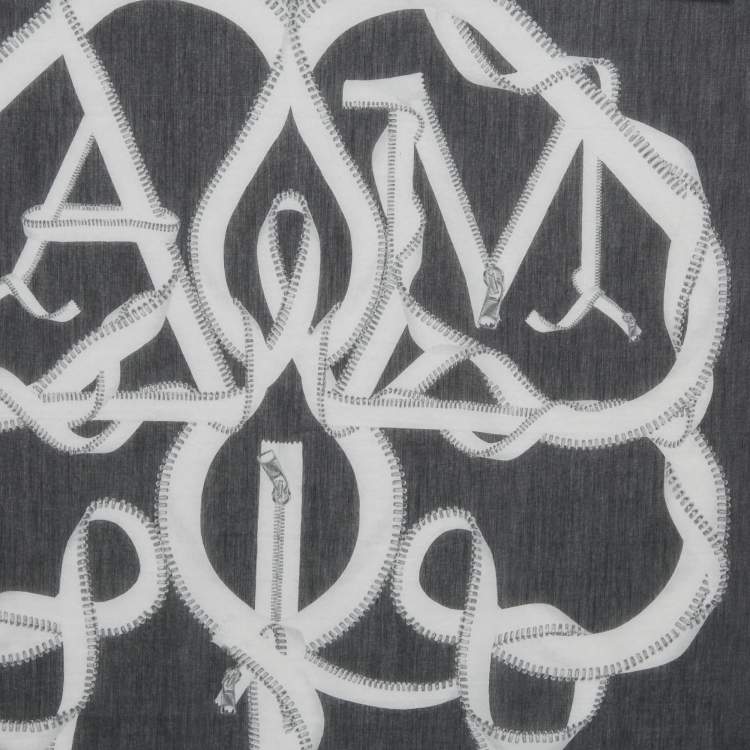 Pre Owned Alexander McQueen Navy Blue Printed Cotton Blend Scarf 