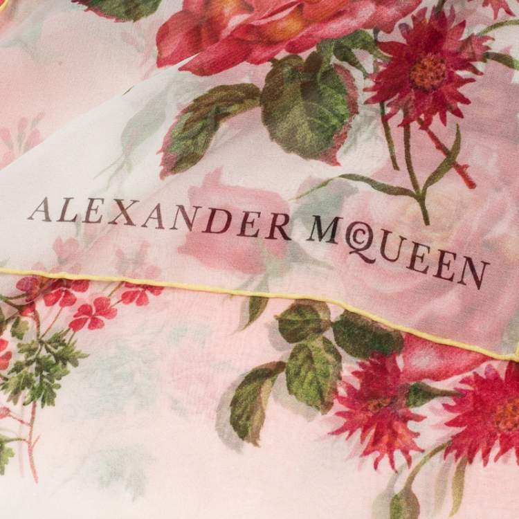 Pre Owned Alexander McQueen Ombre Red Botanical Print Silk Scarf 