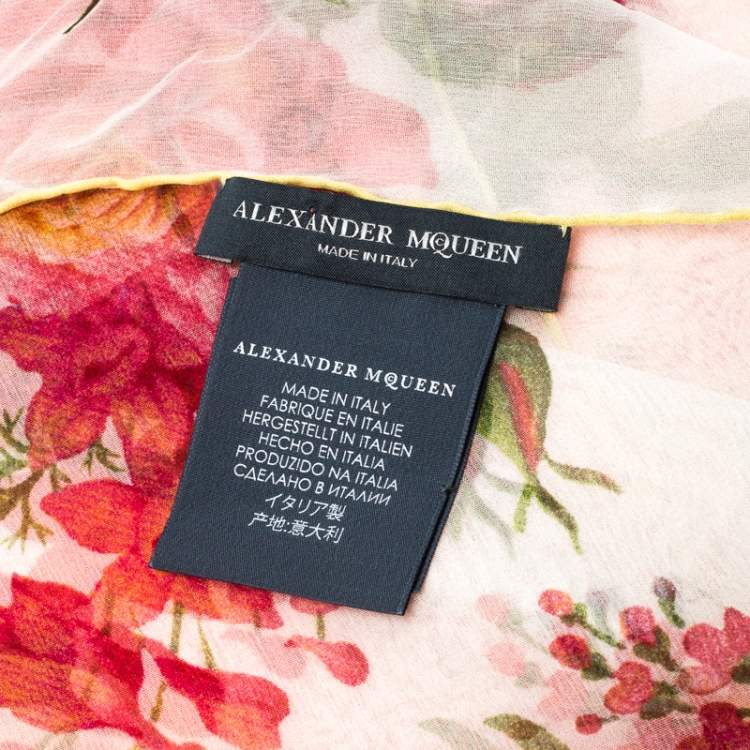 Pre Owned Alexander McQueen Ombre Red Botanical Print Silk Scarf 