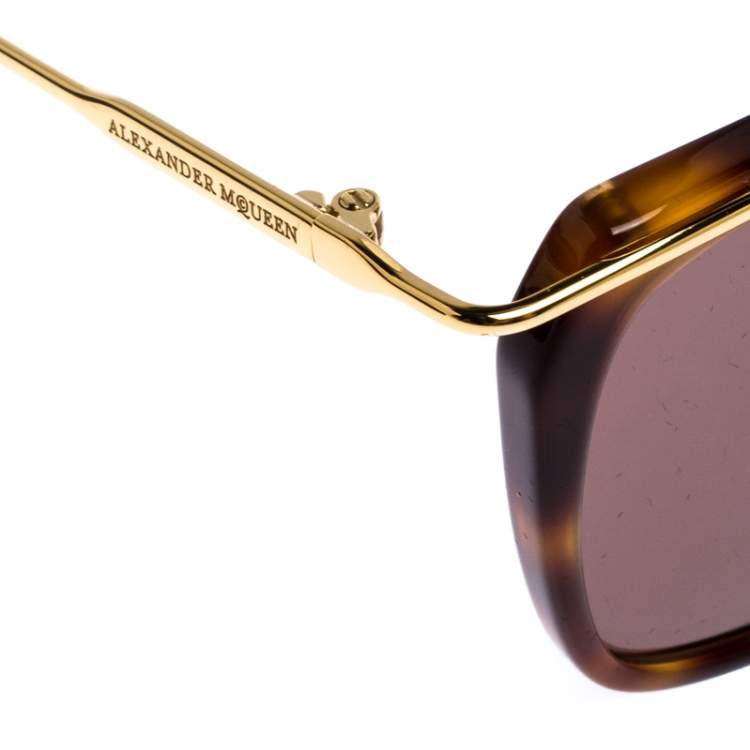 Pre Owned Alexander McQueen Gold/Brown Tortoise Smoke AM0143 Sunglasses 