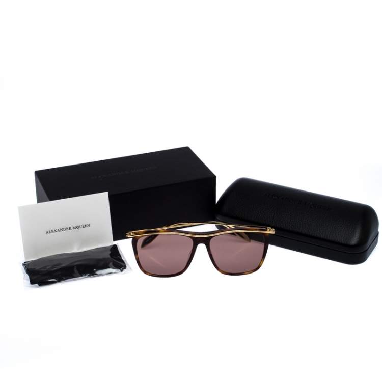 Pre Owned Alexander McQueen Gold/Brown Tortoise Smoke AM0143 Sunglasses 