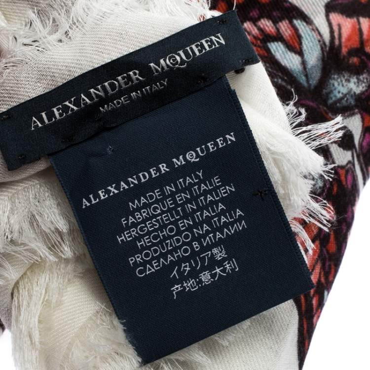 Pre Owned Alexander McQueen White Butterfly Metamorphosis Modal Wool Scarf