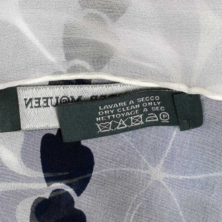 Pre Owned Alexander McQueen White Floral Print Chiffon Silk Scarf