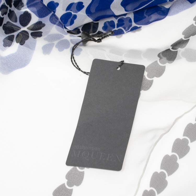 Pre Owned Alexander McQueen White Floral Print Chiffon Silk Scarf