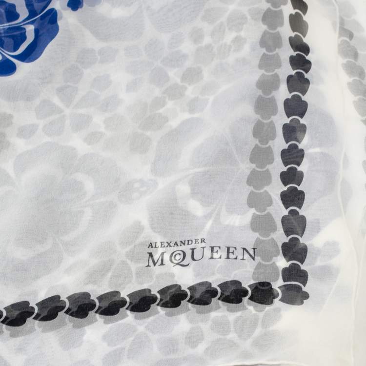 Pre Owned Alexander McQueen White Floral Print Chiffon Silk Scarf
