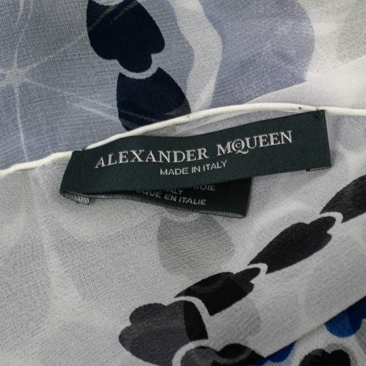 Pre Owned Alexander McQueen White Floral Print Chiffon Silk Scarf