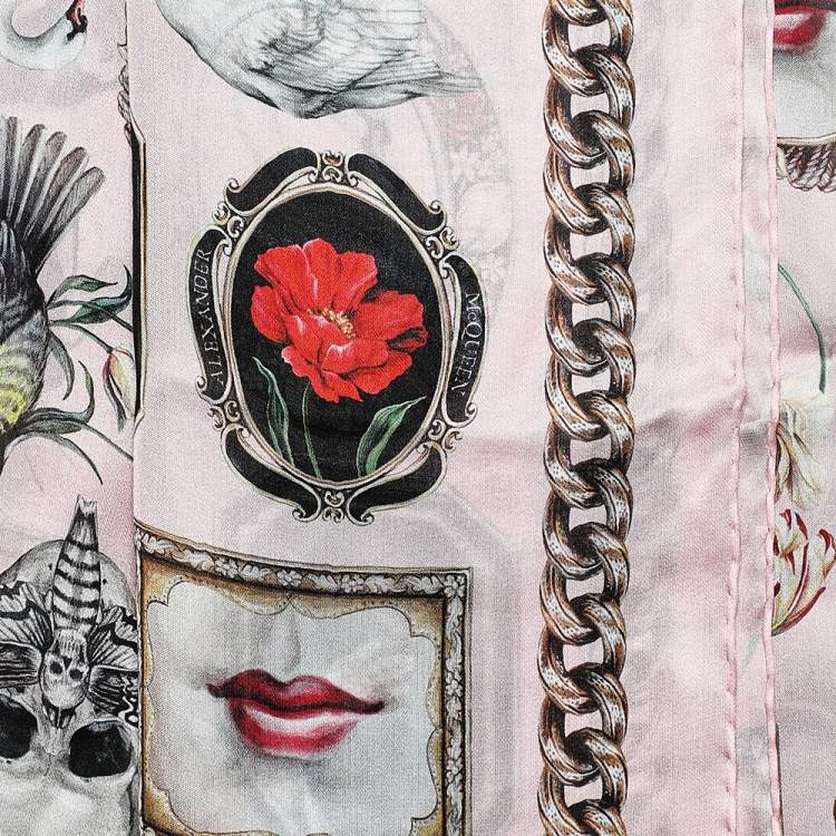 Pre Owned Alexander McQueen Pink Cameo and Curiosities Silk Scarf