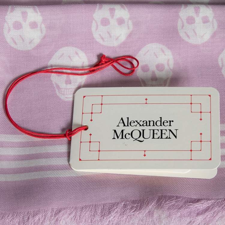 Pre Owned Alexander McQueen Lilac Skull Printed Modal Fringed Scarf