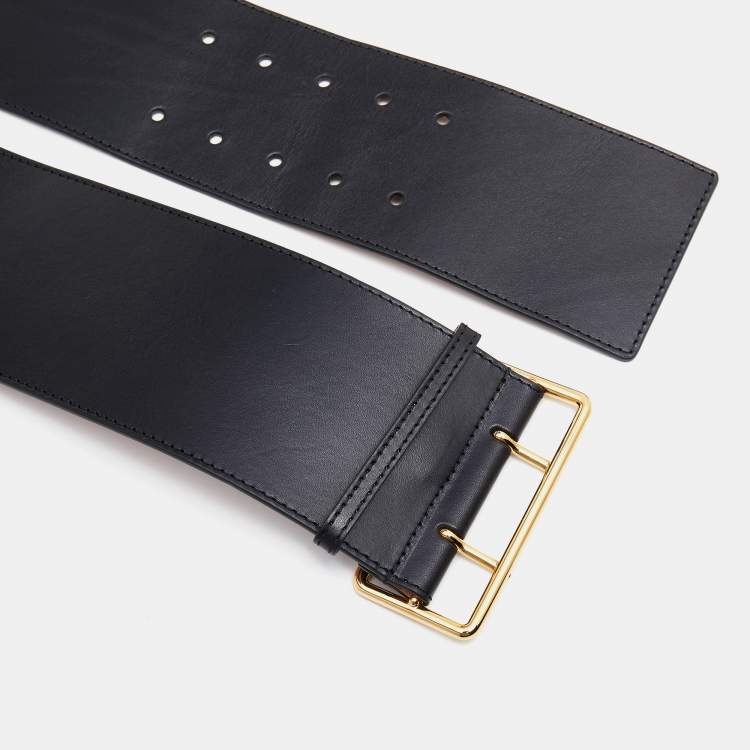 Pre Owned Alexander McQueen Black Leather Waist Belt 85 CM