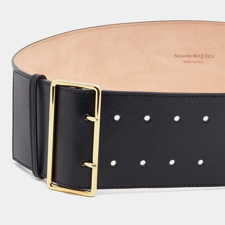 Pre Owned Alexander McQueen Black Leather Waist Belt 85 CM