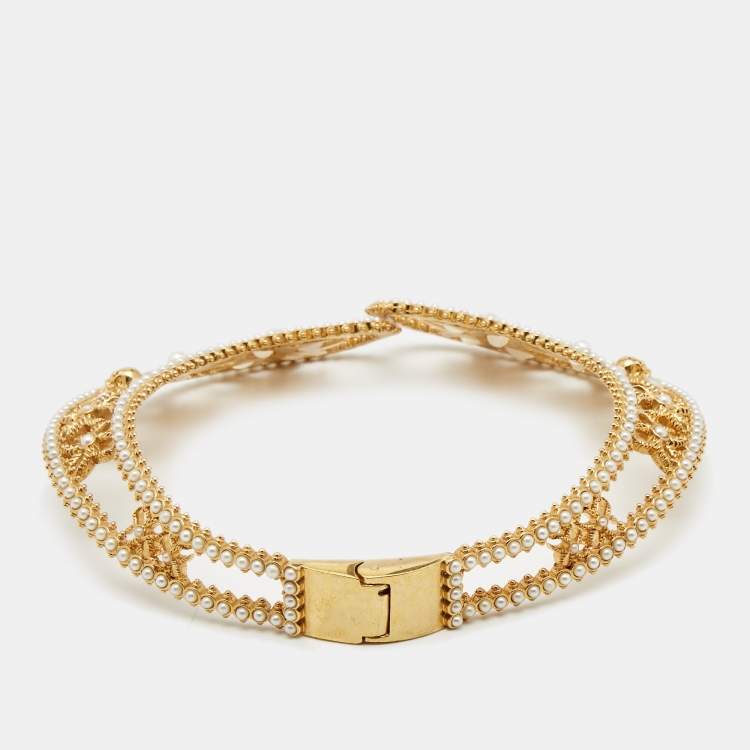 Pre Owned Alexander McQueen Faux Pearl Gold Tone Choker Necklace