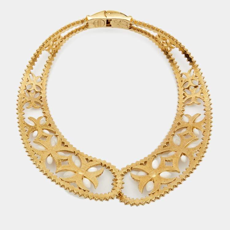Pre Owned Alexander McQueen Faux Pearl Gold Tone Choker Necklace