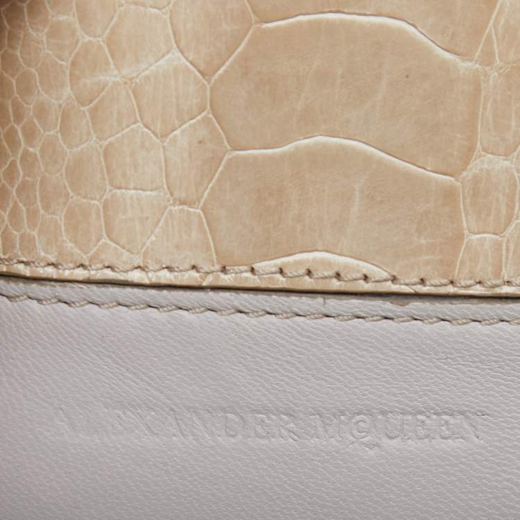 Pre Owned Alexander Mcqueen Beige Croc Embossed and Leather Phone Case