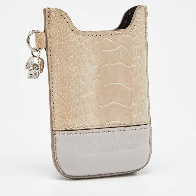 Pre Owned Alexander Mcqueen Beige Croc Embossed and Leather Phone Case