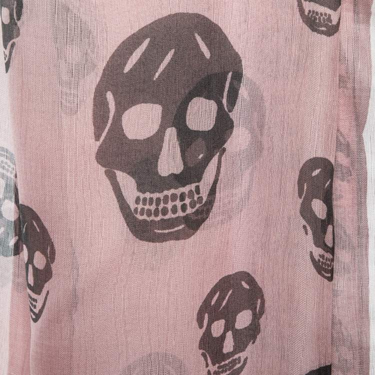 Pre Owned Alexander McQueen Pink Skull Print Silk Chiffon Scarf