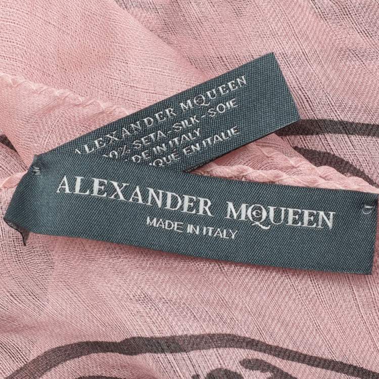Pre Owned Alexander McQueen Pink Skull Print Silk Chiffon Scarf