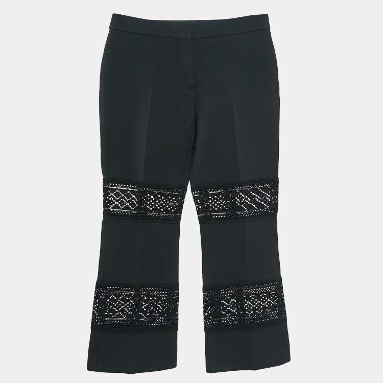 Pre Owned Alexander McQueen Black Wool Blend Lace Trimmed Trousers S