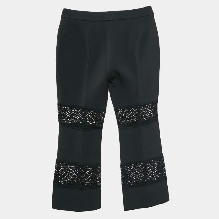 Pre Owned Alexander McQueen Black Wool Blend Lace Trimmed Trousers S