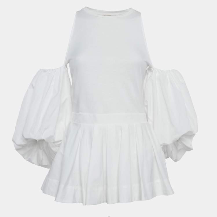 Pre Owned Alexander McQueen White Cotton Pleated Mini Dress S