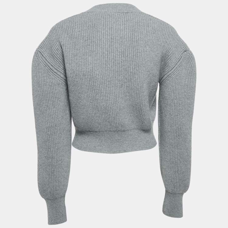 Pre Owned Alexander McQueen Grey Wool Rib Knit Button Front Cardigan M