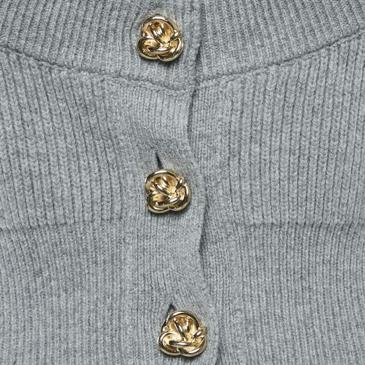 Pre Owned Alexander McQueen Grey Wool Rib Knit Button Front Cardigan M