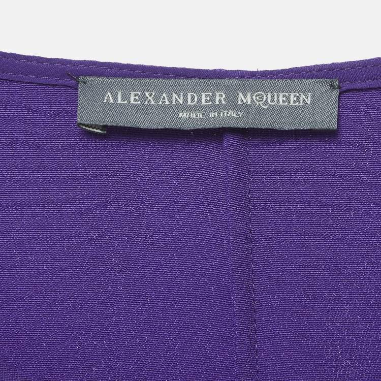 Pre Owned Alexander McQueen Purple Silk Peplum Style Sleeveless Top M