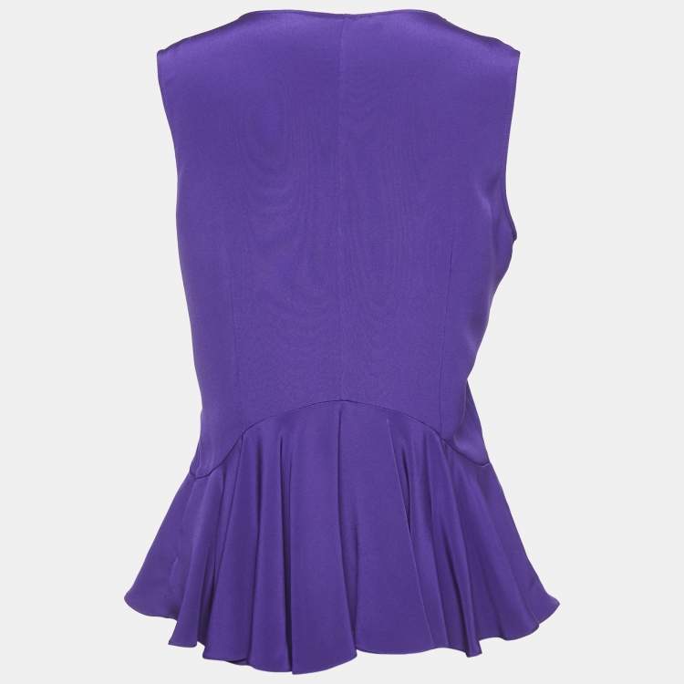 Pre Owned Alexander McQueen Purple Silk Peplum Style Sleeveless Top M
