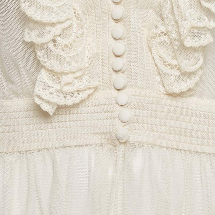 مملوكة مسبقًا Alexander McQueen Off White Embroidered Tulle Sheer Tunic L