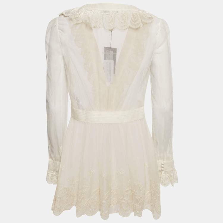 مملوكة مسبقًا Alexander McQueen Off White Embroidered Tulle Sheer Tunic L